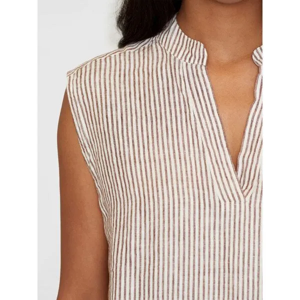 KnowledgeCotton Apparel KnowledgeCotton Apparel Gestreiftes Leinen-Top SLEEVELESS aus Bio-Leinen, Braun (brown stripe), – Produktbild 3 von 4