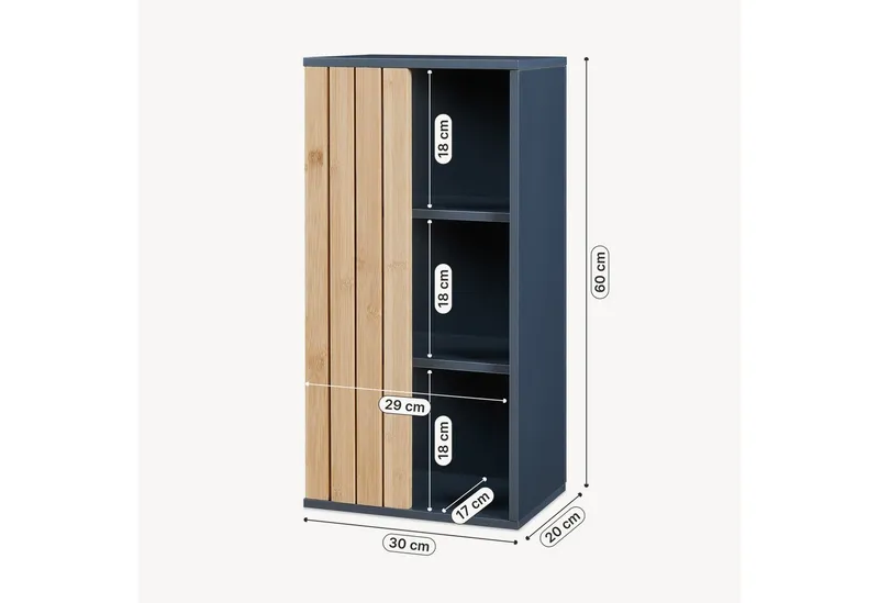 en.casa Hängeschrank »Svanes« 60 x 30 x 20 cm mit 3 Ablagefächern Dunkelgrau/Natur, Grau, – Produktbild 3 von 5