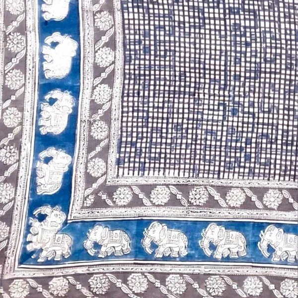 Der Lindwurm Der Lindwurm Kalamkari- Tuch (110x110 cm), Handdruck mit Pflanzenfarben, Grau/blau, – Produktbild 2 von 2
