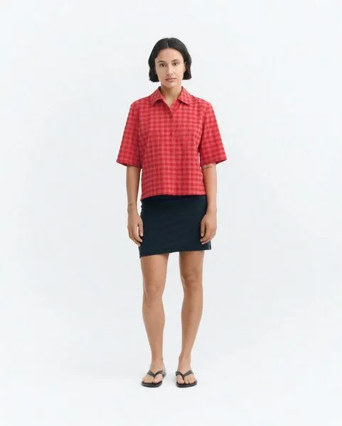 thinking mu thinking mu Red Checks Seersucker Ane Blouse, Red, – Produktbild 3 von 3