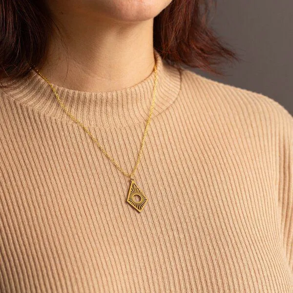feinformart feinformart Kette mit Holzanhänger 'Sunrise', Senfgelb (gelb), – Produktbild 3 von 5