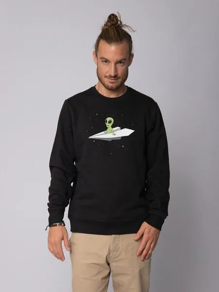watapparel watapparel Sweatshirt Unisex Alien on a paper plane, Black, – Produktbild 2 von 3