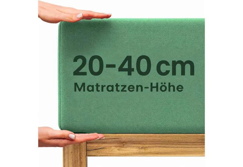 Wolkenfeld Spannbettlaken Boxspringbett Bettlaken - Spannbetttuch für Matratzen bis 40cm, Jersey, Gummizug: rundum, (1 Stück), Elastisch & Rutschfest: 90x200, 140x200, 160x200, 180x200 & Übergrößen, Grün, – Produktbild 6 von 8