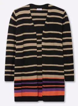 sheego Longstrickjacke schwarz-beige-gestreift – Produktbild 1 von 1