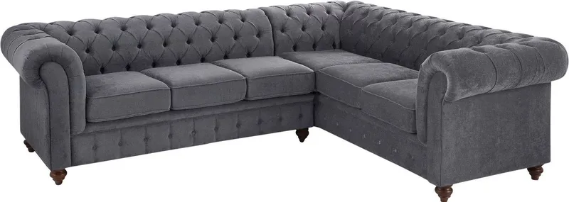 OTTO home Chesterfield-Sofa Chesterfield Ecksofa, auch in Leder L-Form, hochwertige Knopfheftung, langer Schenkel links oder rechts wählbar, Grau, – Produktbild 5 von 8