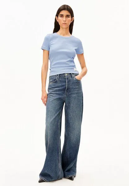 ARMEDANGELS ARMEDANGELS KARDAA Damen Ripp-T-Shirt aus Bio-Baumwoll Mix, Soft blue, – Produktbild 4 von 4