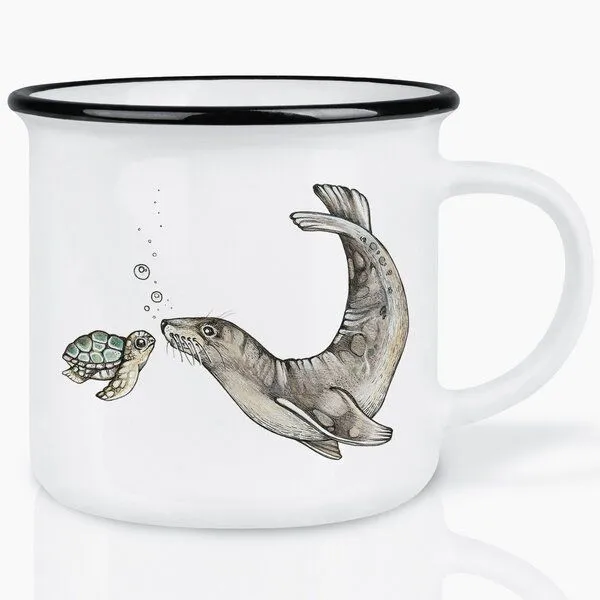 LIGARTI LIGARTI Keramiktasse – Ozeantreffen - Schildkröte & Seelöwe – Produktbild 1 von 4