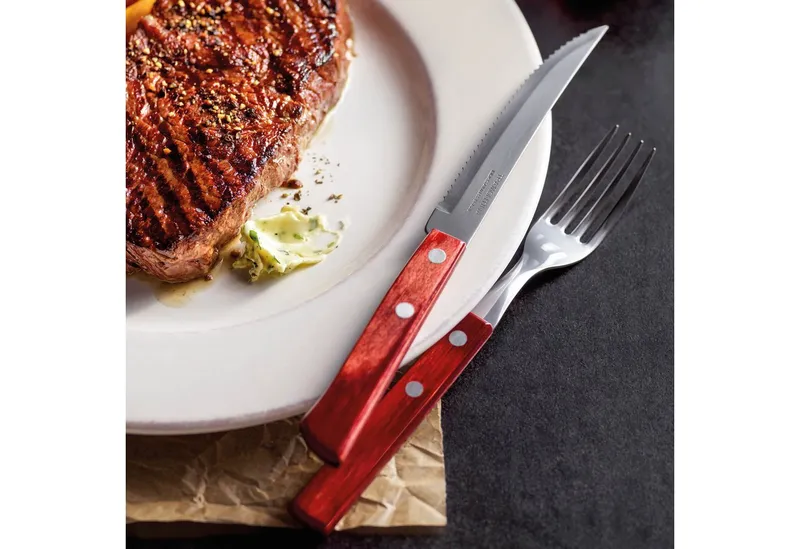 Tramontina Steakbesteck Pizzabesteck, 12-tlg. Set - mit FSC Holzgriff (12-tlg), 6 Personen, Edelstahl, scharfe Klinge, FSC Echtholzgriffe, spülmaschinenfest, Rot, – Produktbild 2 von 4