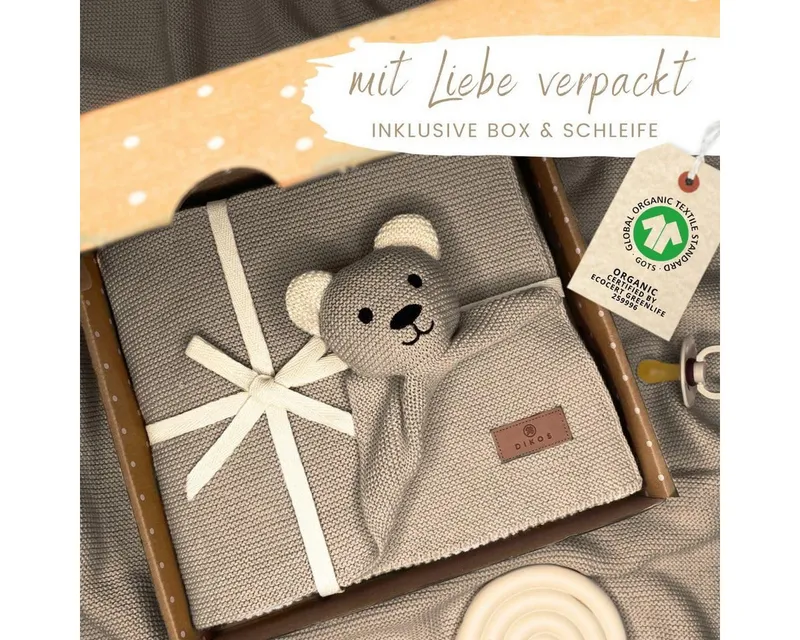 Babydecke DIKOS® Babydecke SCHMUSE-Bär Baby Geschenk Mädchen Junge Geschenkset, DIKOS, Geschenk zur Geburt, PREMIUM Qualität, 100 % BIO Baumwolle, Cappuccino, – Produktbild 2 von 5
