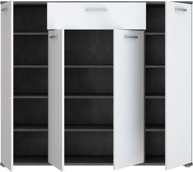 FORTE Kommode Kombikommode, Stauraum, Einlegeböden verstellbar, B/H/T ca.140/120/34 cm, viel Stauraum, PEFC zertifiziert, Grau|weiß, – Produktbild 4 von 5
