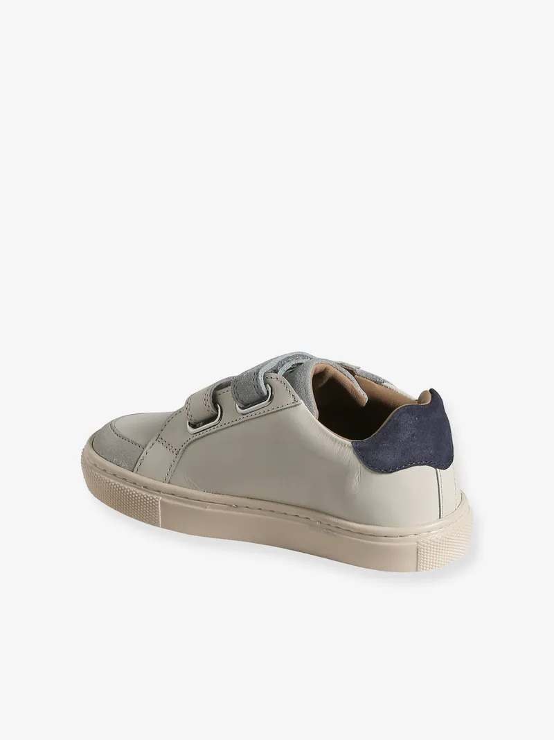 Vertbaudet Vertbaudet Kinder Leder-Sneakers mit Klettverschluss, Wollweiß, – Produktbild 3 von 4