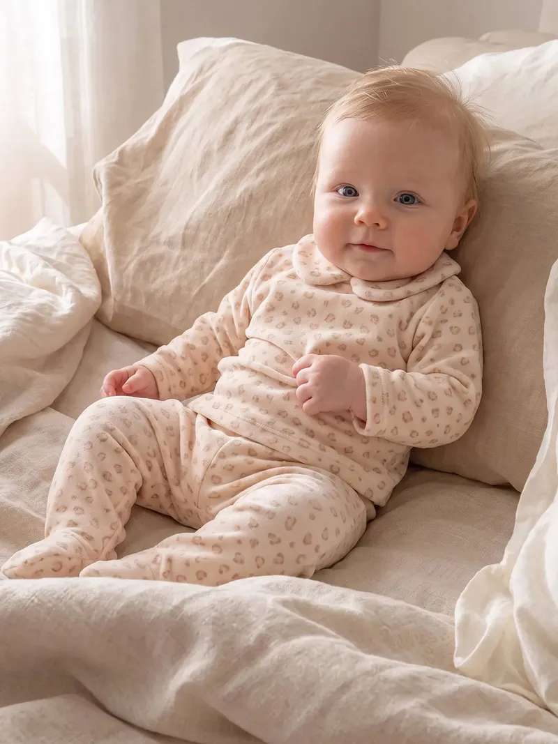 Vertbaudet 2er-Pack Baby Samt-Schlafanzüge, Pack beige meliert leo, – Produktbild 4 von 4