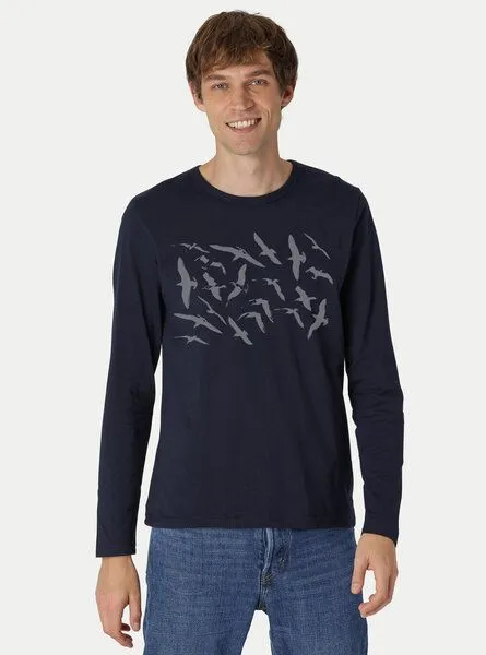 Peaces.bio - handbedruckte Biomode Peaces.bio - handbedruckte Biomode Bio-Herren-Langarmshirt Möwen, Navy, – Produktbild 2 von 2