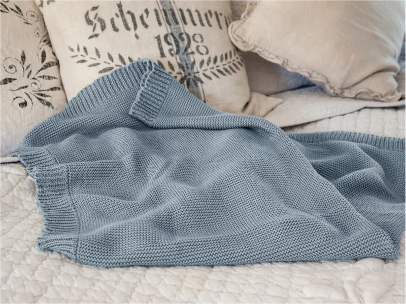 HANS NATUR Babydecke Bio-Baumwolle Wellenkante graublau Maße 80 x 100 cm, Blau, grau, – Produktbild 2 von 2