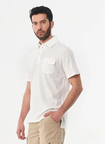 ORGANICATION ORGANICATION Poloshirt aus Leinengemisch mit Brusttasche, White, – Produktbild 3 von 4