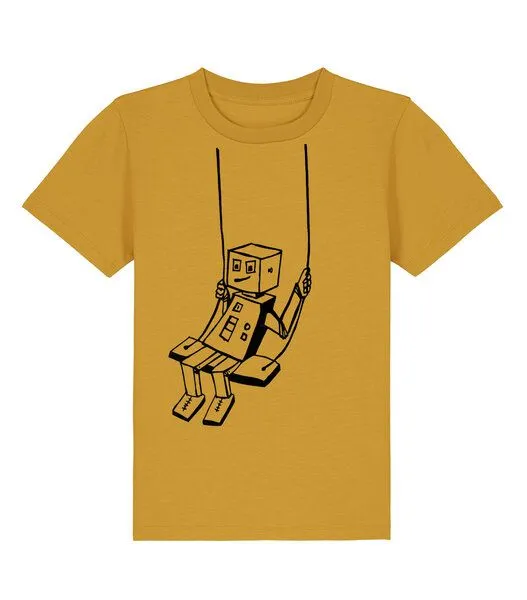päfjes päfjes Rocco Roboter schaukelt für sein Leben gern - Fair Wear Bio Kinder T-Shirt, Ochre (gelb), – Produktbild 1 von 3