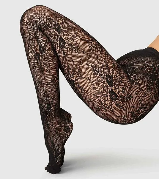 Swedish Stockings Swedish Stockings Spitzenstrumpfhose Rosa aus ECONYL®-Nylon, Schwarz, – Produktbild 3 von 4