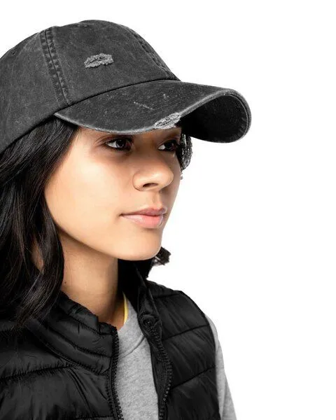 YTWOO YTWOO Nachhaltige Unisex-Kappe im zerrissenen Look, Schwarz, – Produktbild 2 von 3