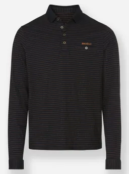 marco donati Langarm-Poloshirt schwarz-cognac-gemustert – Produktbild 1 von 1