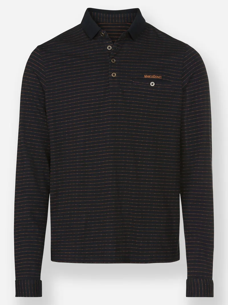 marco donati Langarm-Poloshirt schwarz-cognac-gemustert, Schwarz-cognac-gemustert, – Produktbild 1 von 2
