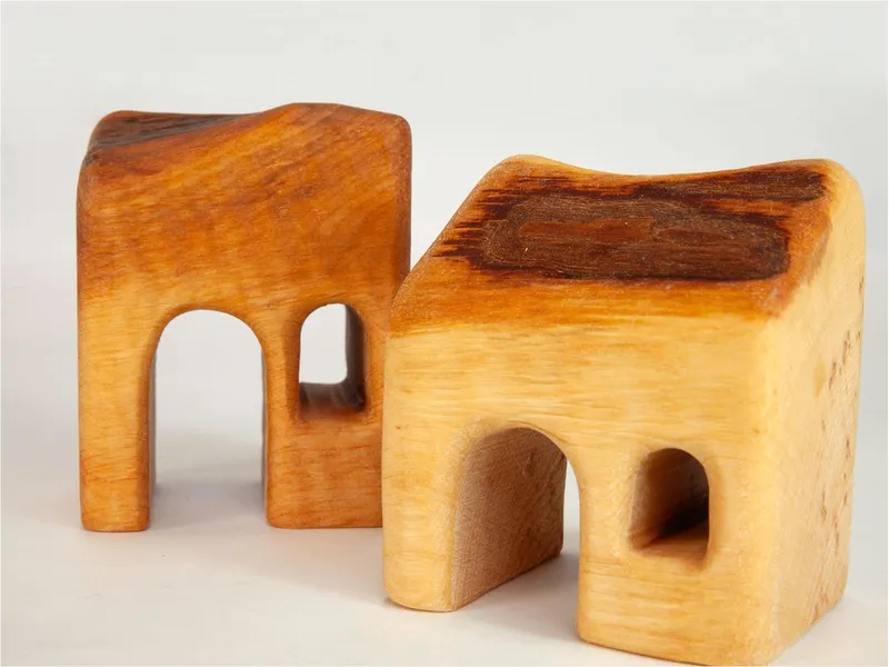 bikeho bikeho Holzbausteine natur Kleine Siedlung, Erlenholz 5-teilig, Braun, – Produktbild 2 von 2