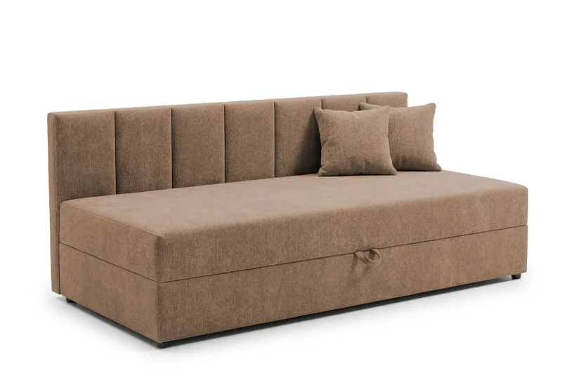 S-Style Möbel Daybett / Tagesbett Lenny mit Rückenlehne und großem Bettkasten, aus Chenille-Stoff, mit Bonellfedern, Braun, – Produktbild 4 von 6