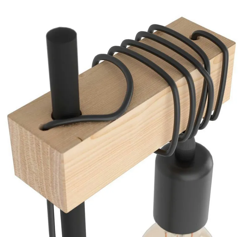 EGLO EGLO Tischleuchte TOWNSHEND Tischlampe, Holz, Stahl, Retro, Industrial, Wickeloptik, ohne Leuchtmittel, Wohnzimmer, Nachttischlampe, 1-flammig, schwarz, braun, 50x15,5x17,5cm, Braun|schwarz, – Produktbild 3 von 4