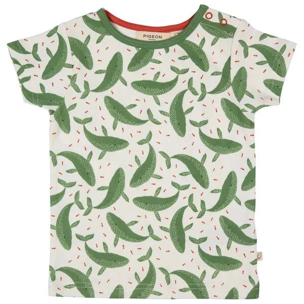 Pigeon by Organics for Kids Pigeon by Organics for Kids Kinder-Kurzarmshirt mit Aufdruck, Weiss-grün (mit walaufdruck), – Produktbild 1 von 1