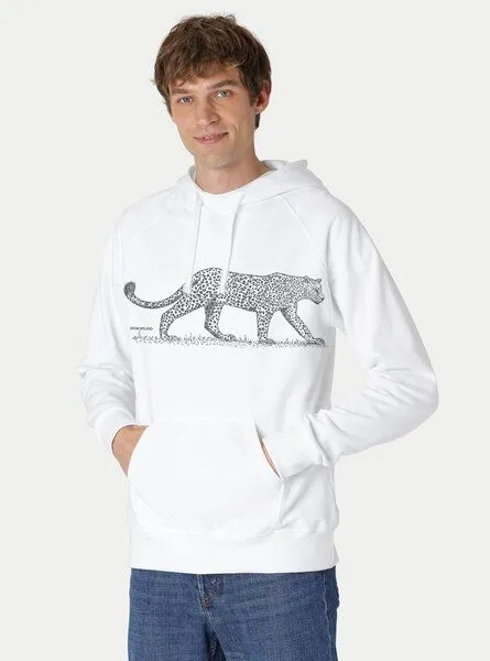 Peaces.bio - handbedruckte Biomode Peaces.bio - handbedruckte Biomode Bio-Herren-Kapuzensweater Leopard, Weiß, – Produktbild 1 von 3