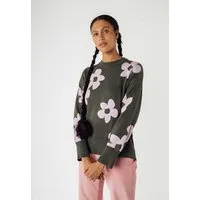 MELA Jacquard Strickpullover FAIZA | von MELA | Fairtrade & GOTS zertifiziert, Grün melange / lilac blume, – Produktbild 1 von 1