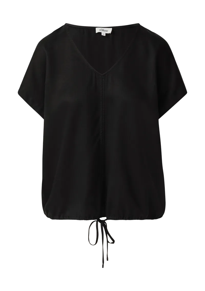 s.Oliver Ärmellose Bluse aus Lyocell mit Tunnelzug am Saum, Schwarz, – Produktbild 1 von 4