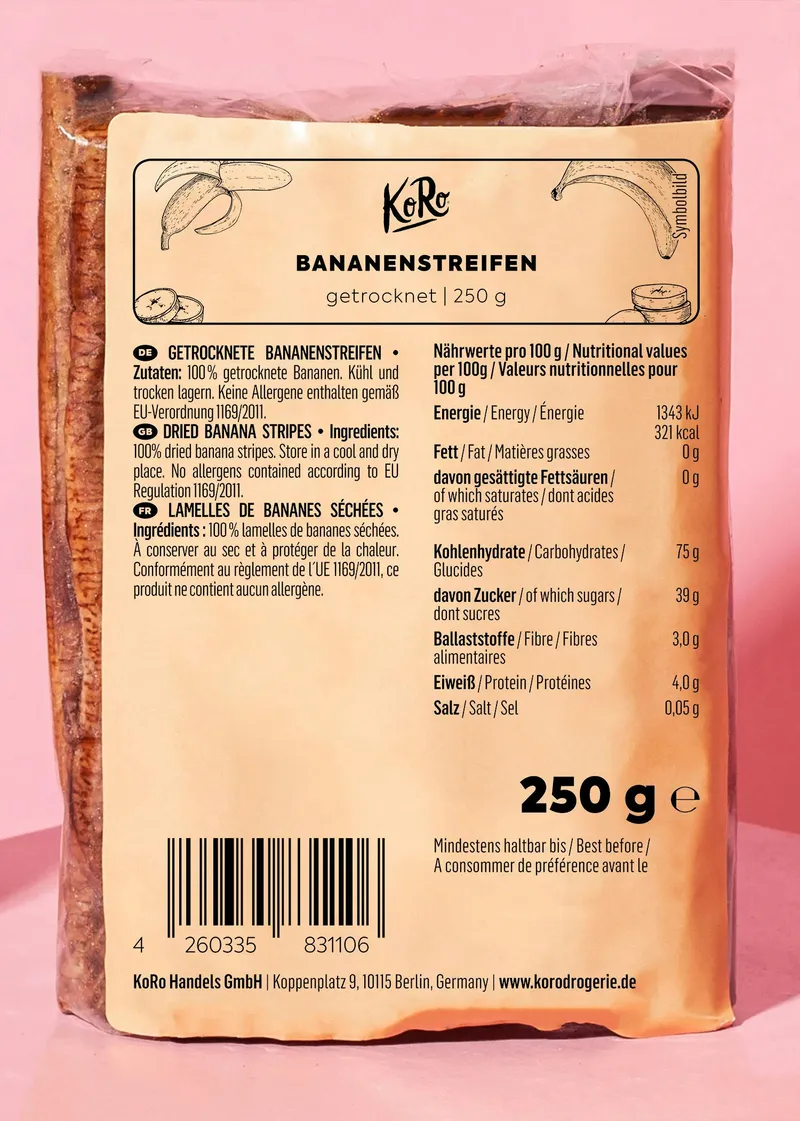 KoRo Getrocknete Bananenstreifen 250 g – Produktbild 1 von 5