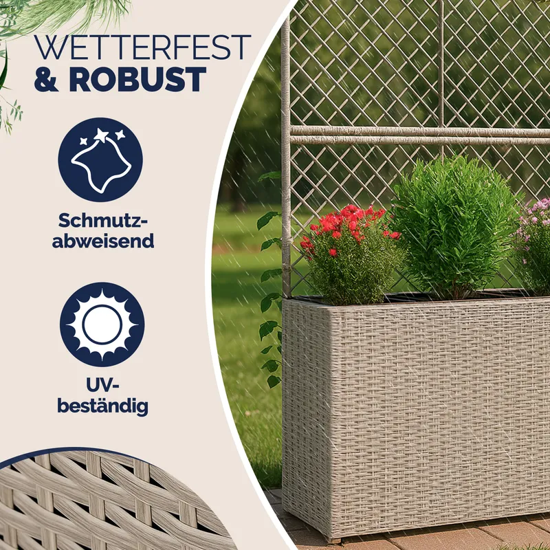 Casaria® Polyrattan Blumenkasten mit Rankgitter Creme, Creme, – Produktbild 2 von 2