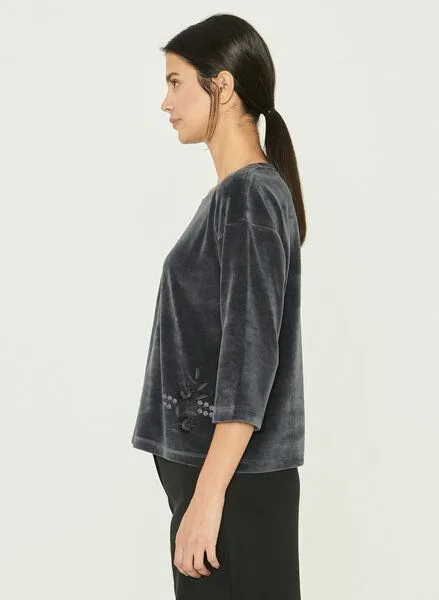 ORGANICATION ORGANICATION Samtbluse aus Bio-Baumwolle und Recyceltes Polyester mit Stickerei, Anthracite, – Produktbild 3 von 4