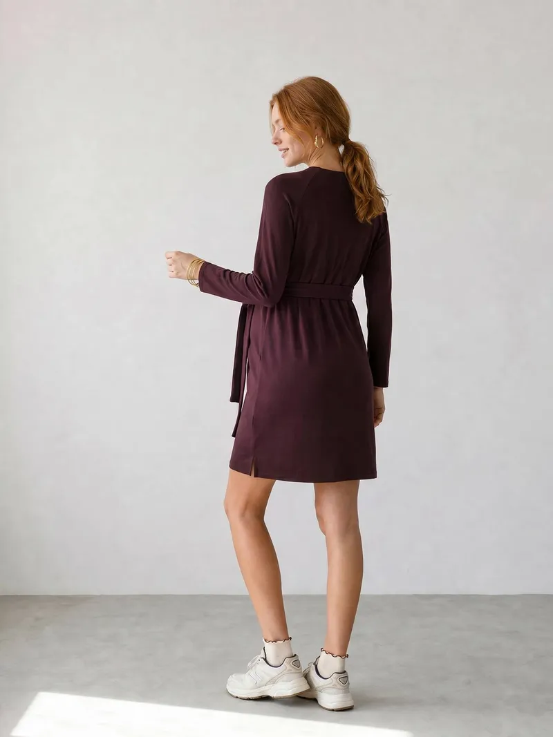 Vertbaudet Vertbaudet Sweatkleid mit verdeckten Stillöffnungen für Schwangerschaft & Stillzeit, Braun, – Produktbild 4 von 4