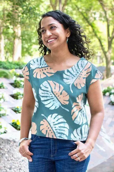 Global Mamas Global Mamas Bio Bluse - BOXY - Fissure, Monstera (teal), – Produktbild 2 von 3