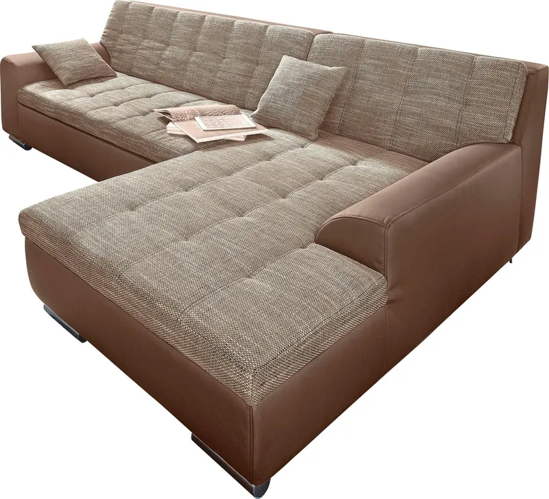 DOMO collection Ecksofa TREVISO viele Bezüge, auch in Cord, L-Form, 267x178 cm, wahlw. mit Bettfunktion, inkl. Zierkissen, Unser Dauertiefpreis, Beige|braun, – Produktbild 1 von 5
