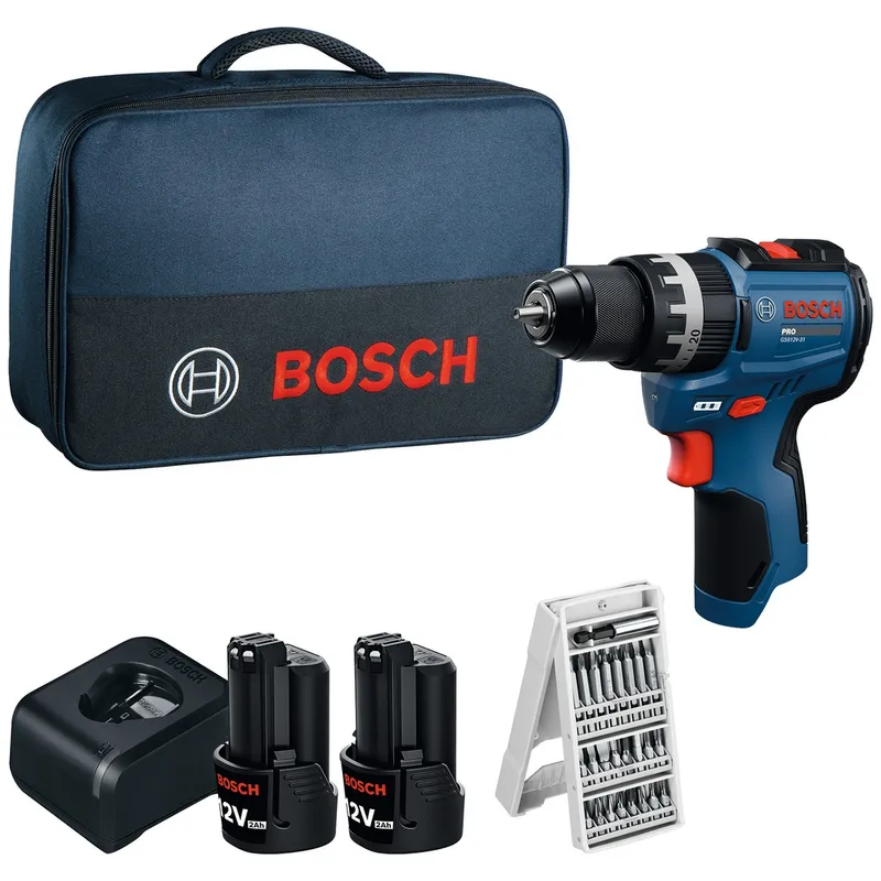 Bosch Professional Bosch Professional Bosch Akku-Schlagbohrschrauber GSB12V-31, incl. 2x Akku GBA 2 Ah, Ladegerät, Schrauberbit-Set, Werkzeugtasche – Produktbild 1 von 1