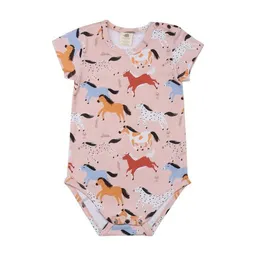 Walkiddy Baby Body GOTS zertifiziert – 95% Bio-Baumwolle, Rosa mit Pferde-Motiv, Kurzarm, weich & bequem | Walkiddy – Produktbild 1 von 1