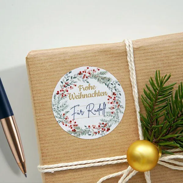 Fines Papeterie Fines Papeterie 50 Aufkleber WEIHNACHTSKRANZ 5cm rund auf Rolle Recyclingpapier verschiedene Motive – Produktbild 4 von 6