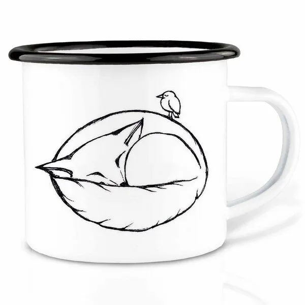 LIGARTI Emailletasse »Schlafender Fuchs« von LIGARTI | 300 oder 500 ml | handveredelt in Deutschland | Cup, Kaffeetasse, Emaillebecher, Camping Becher – Produktbild 1 von 1