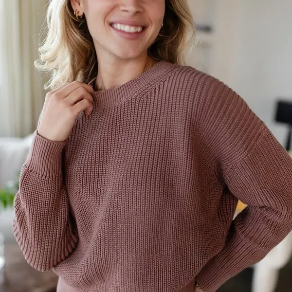 NORDLICHT NORDLICHT Grobstrick Pullover aus 100% Baumwolle MARA, Altrosa (rosa), – Produktbild 2 von 4
