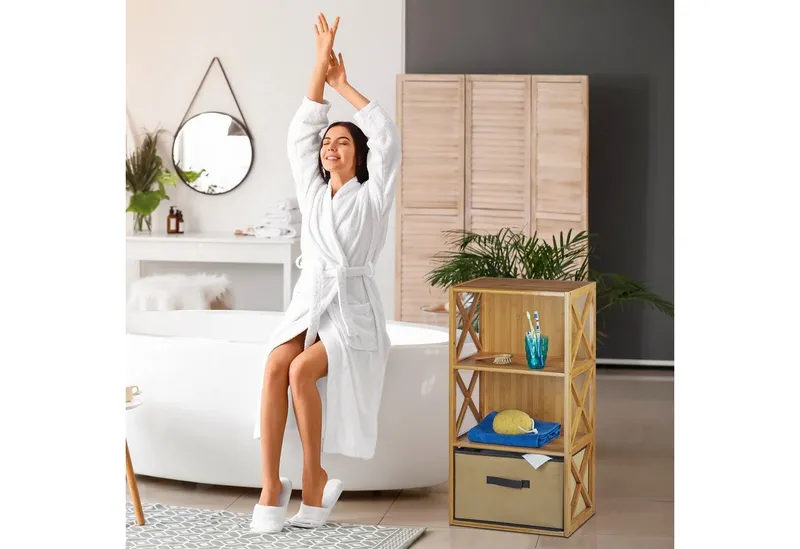 RELAXDAYS RELAXDAYS Standregal Regal Bambus mit Korb, 1-tlg., 2, Braun, – Produktbild 3 von 5