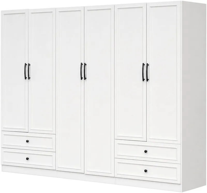 OTTO home Kleiderschrank Arrian 240 cm Weiß, 6-türiger Drehtürenschrank im Landhausstil (mit 4 Schubladen & Organizern, FSC Zertifiziert) XXL STAURAUM FÜR IHR ZUHAUSE – Produktbild 1 von 5