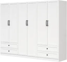 OTTO home Kleiderschrank Arrian 240 cm Weiß, 6-türiger Drehtürenschrank im Landhausstil (mit 4 Schubladen & Organizern, FSC Zertifiziert) XXL STAURAUM FÜR IHR ZUHAUSE – Produktbild 1 von 1