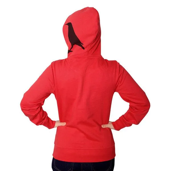 HANDGEDRUCKT HANDGEDRUCKT "der Rabenflüsterer" Frauen Zip Hoody, Rot, – Produktbild 1 von 4