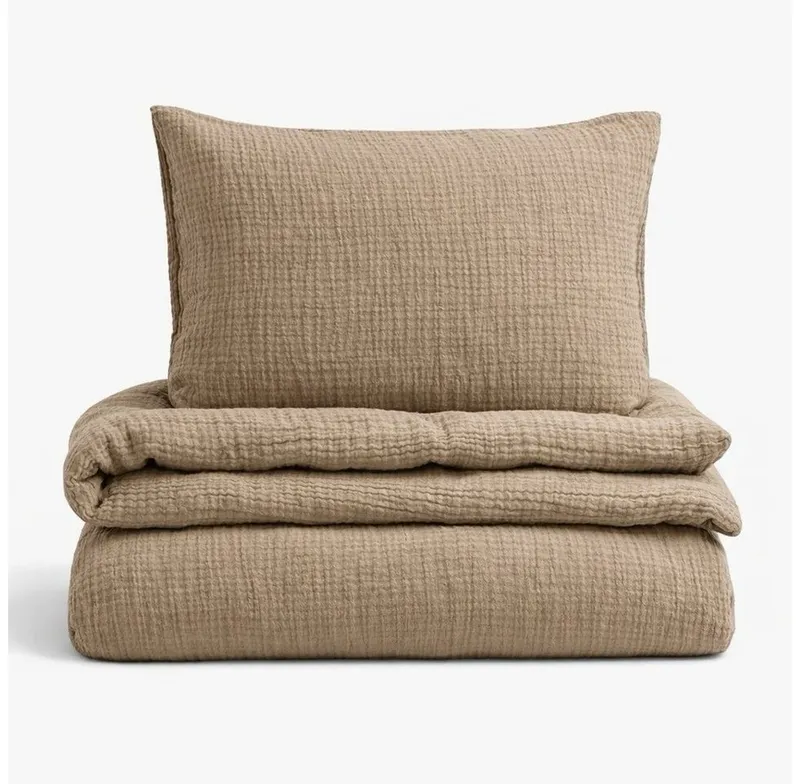 Sandiik Sandiik Bettwäsche Musselin Bettwäsche „Warm Taupe“ – aus Biobaumwolle, Made in Stuttgart 100% Biobaumwolle, Beige, – Produktbild 1 von 3