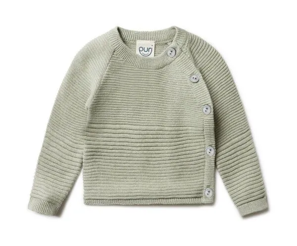 Puri Organic Puri Organic Baby Kimono Volumenkrausstrick Bio Baumwolle Leinen, Salbei, – Produktbild 1 von 1