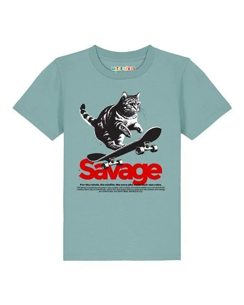 watabout.kids watabout.kids T-Shirt Kinder Savage Cat, Teal monstera, – Produktbild 1 von 2