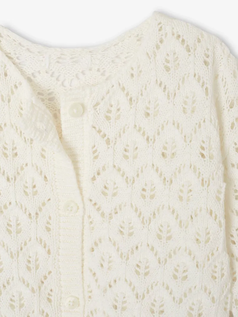 Vertbaudet Baby Strickjacke mit Ajourmuster 100% Bio-Baumwolle GOTS-zertifiziert, Weiß, – Produktbild 2 von 2